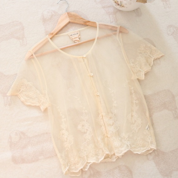 April Cornell Tops - April Cornell | Sheer Cream Lace Blouse